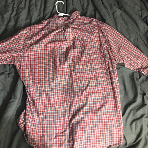 Red patterned button down shirt. - Picture 2 of 2